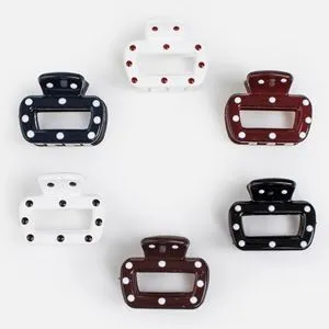 Clame de păr lucioase, dreptunghiulare, cu buline, 6 buc, 3 cm, multicolor