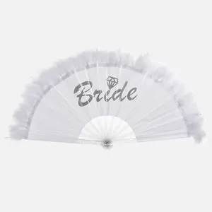 Evantai cu pene si mesaj Bride, 23 cm, Alb