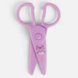 Foarfeca pentru prescolari, 13cm, Mov cu model pisica