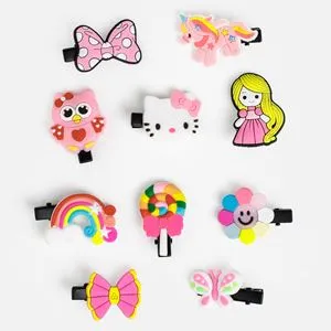 Set 10 Clame de Păr Metalice pentru Copii, Modele Diverse Colorate