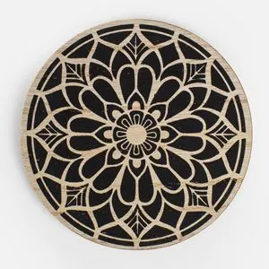 Suport Pahar din Lemn Rotund cu Model Mandala, Ø11cm