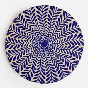 Suport pentru pahar rotund, Ø10 cm, lemn, model floare albastră