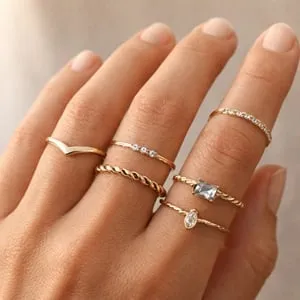 Set de 5 Inele Aurii Tip Verigheta Elegante