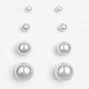 Cercei de Perle Albe cu Margini – Set de 4 Perechi