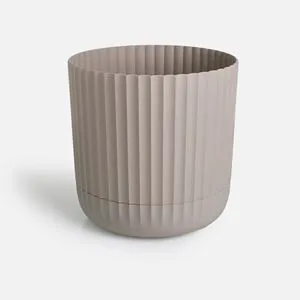 Ghiveci Flori Rotunde din Plastic cu Farfurie Integrata Bej