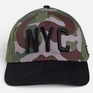 Șapcă din bumbac pentru copii, Kaki, cu broderie NYC și model camuflaj, mărimea 55