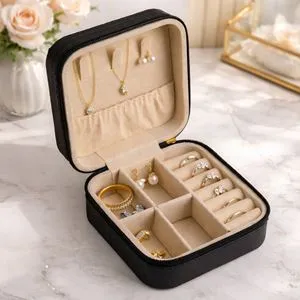 Cutie mini bijuterii cu compartimente negre pentru organizare