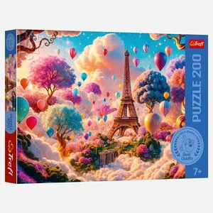 Puzzle 200 Piese, Turnul Eiffel cu Baloane de Aer Cald, Multicolor, Carton