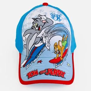 Șapcă din bumbac pentru copii, albastră, cu imprimeu Tom & Jerry, mărimea 55