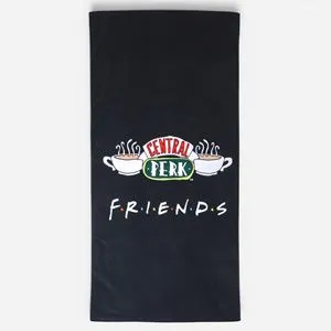 Prosop de plaja din bumbac, negru, cu model Friends, 150x75 cm