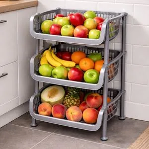 Etajera organizatoare din plastic cu 3 niveluri pentru bucătărie și baie