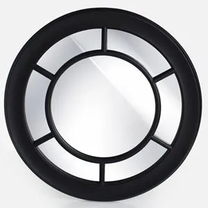 Oglindă Rotundă cu Design Radial în Nuanță Negru