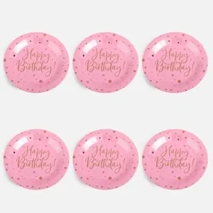 Set de 6 farfurii de petrecere roz cu stele Happy Birthday