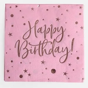 Servetele de masă roz intens pentru petreceri Happy Birthday 12 bucăți