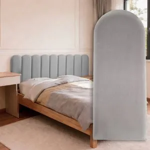Panou Tapitat Gri Catifelat pentru Pat - Design Elegant