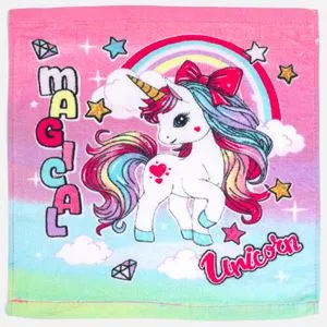 Prosop mic bumbac roz cu unicorn pentru copii