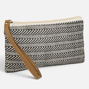 Toc pentru ochelari tip gentuță, Ecru cu dungi negre, Textil