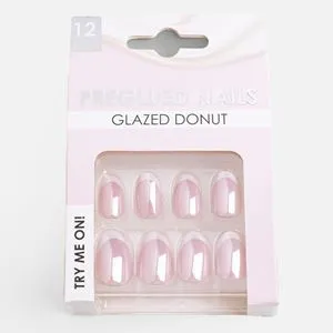 Unghii False Ovale Roz Glaze French cu Adeziv - Set de 12 buc