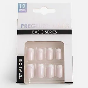 Unghii False Square Roz Alb French cu Adeziv - Set de 12 buc