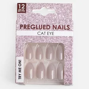 Set de unghii false cu adeziv nude cat eye - formă migdala