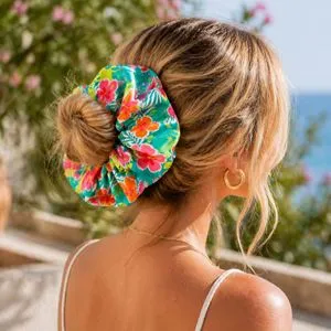Elastic de par XXL, Verde, Model Frunze Tropicale si Hibiscus