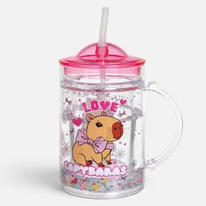 Pahar Plastic cu Pai și Confetti Capybara 220ml
