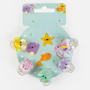 Clame de par cu modele 3D, Lume marina, 2,5 cm, 5 buc, transparente