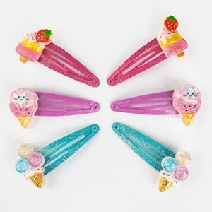 Clame de păr cu glitter, Formă de înghețată, 6 buc, 5 cm, Multicolore