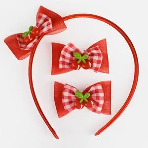 Set Bentita si Clame de Par cu Model Cirese pentru Copii, Rosu, Textil