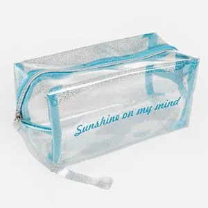Portfard Transparent cu Glitter, 20x10x10cm, Turcoaz