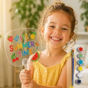 Set Creativ Evantai de Vara cu Acuarele si Pensula, Transparent, 6 Culori