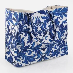 Geantă tote bag textilă cu model paisley, albastru