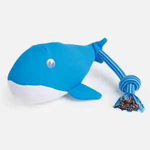 Jucărie pentru câini în formă de delfin, plutitoare, cu sunet și sfoară, 38 cm