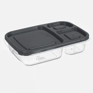 Caserola plastic 3 compartimente gri cu capac pentru congelator