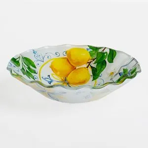 Bol din sticlă cu model lămâie, Ø15x3,5 cm, 290 ml