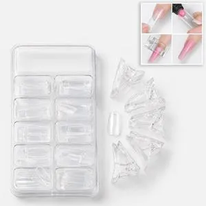 Set Forme Reutilizabile pentru Unghii, Square, 100 buc, cu 5 Clipsuri, Transparent