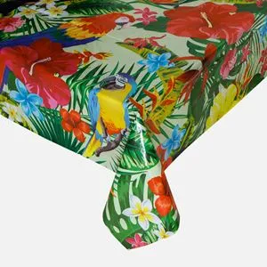 Fata de masa din plastic pentru petrecere, 180x120 cm, verde, cu model tropical