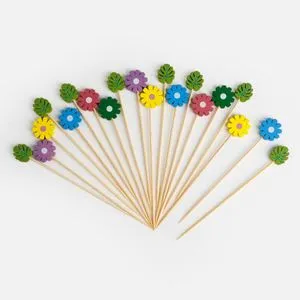 Scobitori decorative din bambus cu margarete, 20 buc