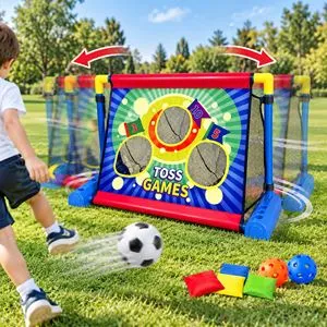 Poarta de fotbal mobila 2 in 1 cu joc de aruncare si tinte, 75x30x45 cm
