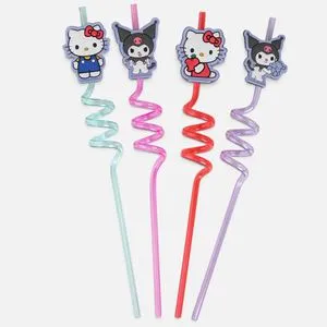 Paie reutilizabile din plastic răsucite cu figurine decorative, 4 bucăți