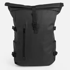 Rucsac Negru Roll-top din Piele Artificială pentru călătorii