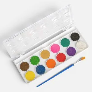 Set Acuarele Solide cu Glitter, 12 Culori + Pensulă