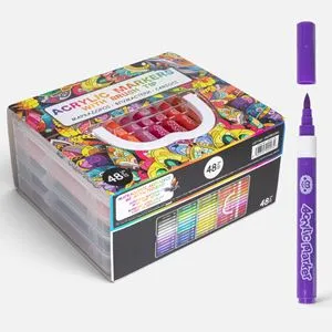 Set 48 Markere Acrilice cu Vârf Tip Pensulă, Culori Intense și Metalizate