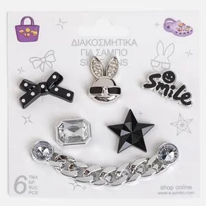 Accesorii decorative argintii pentru sabotii - set de pins cu stea și iepuras
