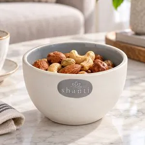 Bol ceramică bej cu interior gri lucios, 290 ml, pentru gustări și dipuri