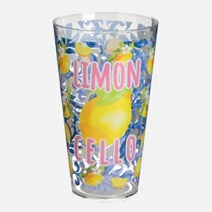 Pahar de sticlă transparent cu design de lămâie și text