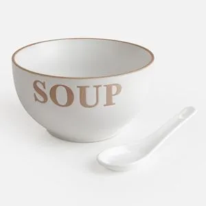 Set Bol și Lingură din Ceramică Ecru - Inspirare Gastronomică
