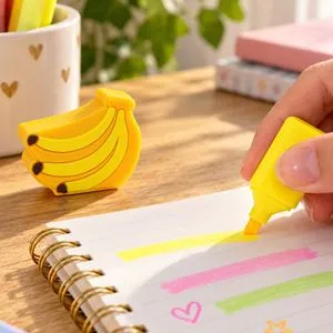 Mini Evidențiator Galben cu Capac cu Banane, 6,5 cm