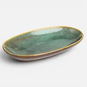 Platou oval din ceramica verde pentru aperitive