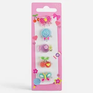 Inele pentru copii cu strasuri, set 5 buc, modele de vara, argintii